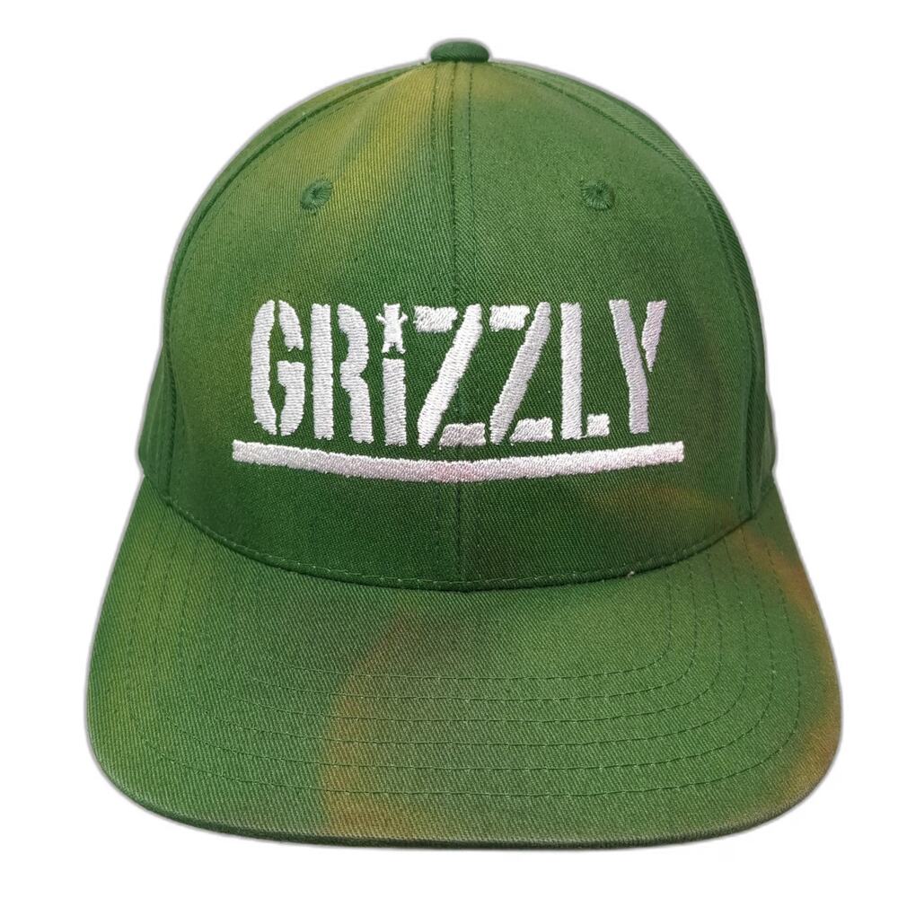 Grizzly Griptape Snapback Green One Size Bear Logo Stencil Embroidery Skate Hat